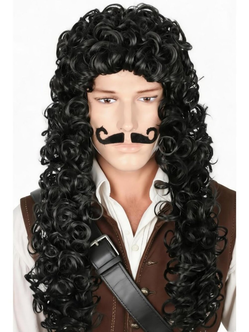 Long Black Curly Pirate Wig for Men | Halloween Costume Accessory | Party Ready